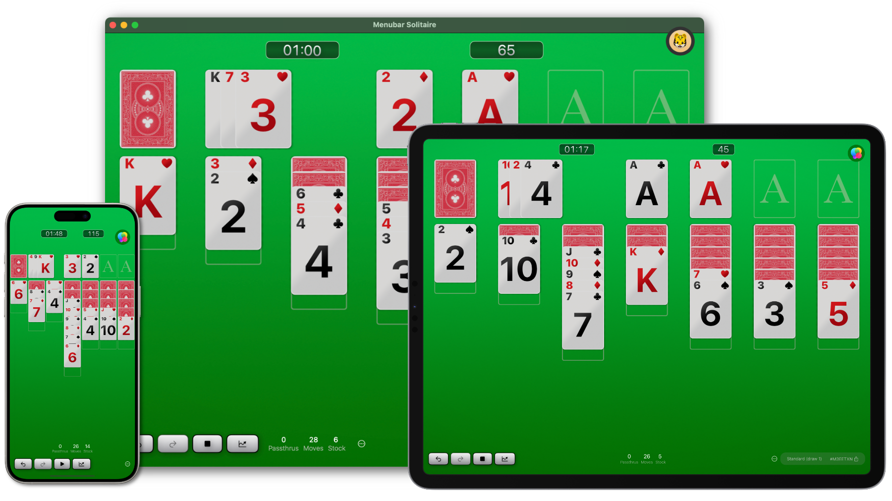 Screenshot of iPhone, iPad and macOS Klondike Solitaire